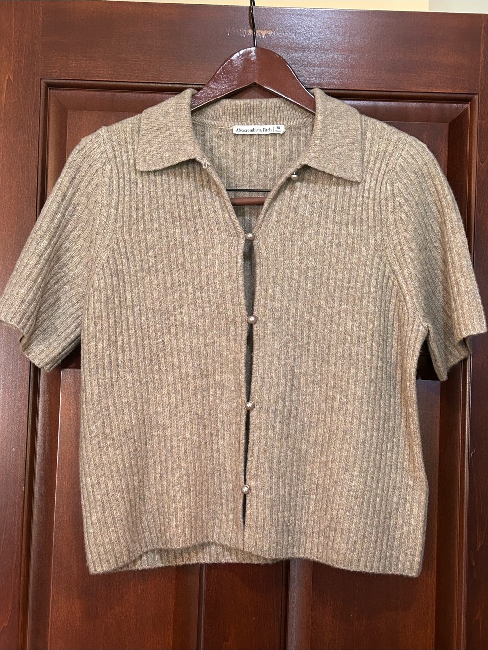 Abercrombie & Fitch Ribbed Knit Polo Cardigan Short Sleeve Sweater M